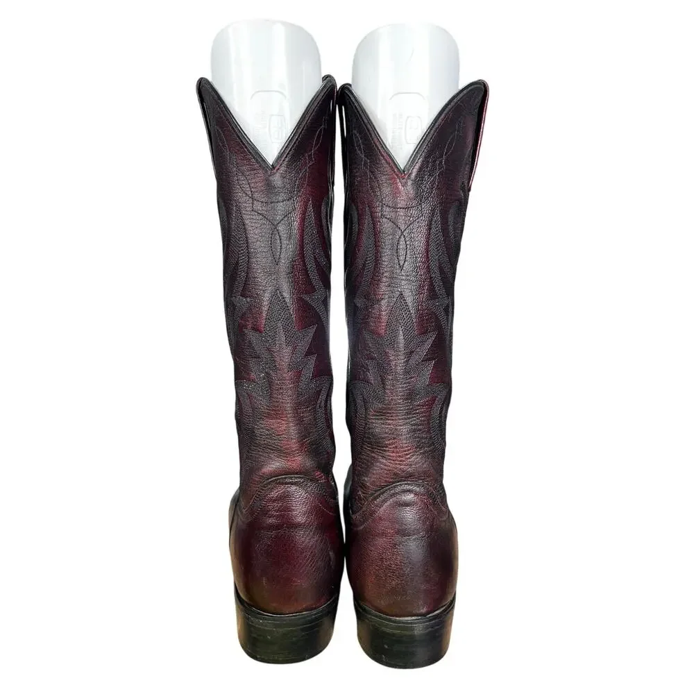 Vintage Dan Post Men’s Blackcherry Leather Western Cowboy Boots Size 10 D
